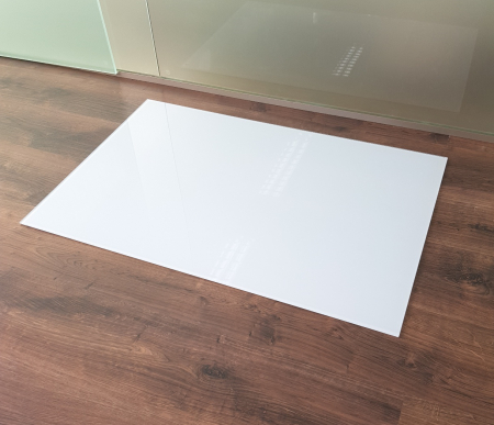 Saisonplatte Rechteck 100x55cm Glas weiß - Kamin-Vorlegeplatte Funkenschutzplatte Kaminbodenplatte Glasplatte