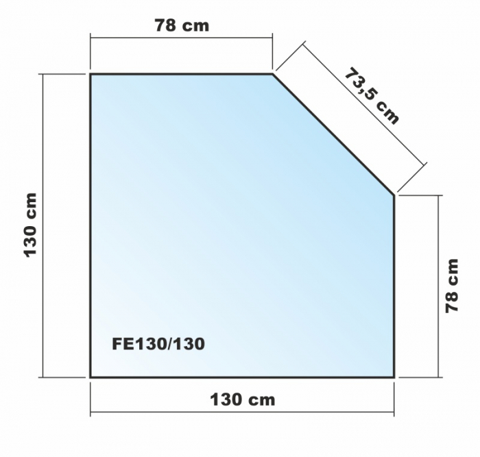 Fünfeck 130x130cm Glas schwarz - Funkenschutzplatte Kaminbodenplatte Glasplatte Ofenunterlage Kamin