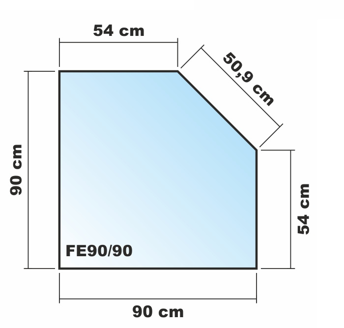 Fünfeck 90x90cm Glas schwarz - Funkenschutzplatte Kaminbodenplatte Glasplatte Ofenunterlage