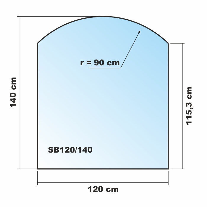 Segmentbogen 120x140cm Glas schwarz - Funkenschutzplatte Kaminbodenplatte Glasplatte