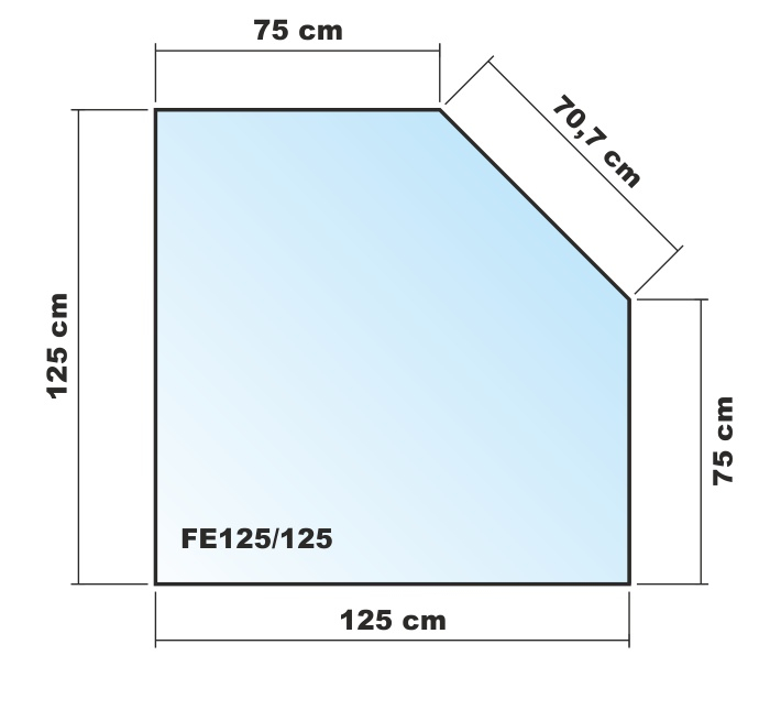 Fünfeck 125x125cm - Funkenschutzplatte Kaminbodenplatte Glasplatte