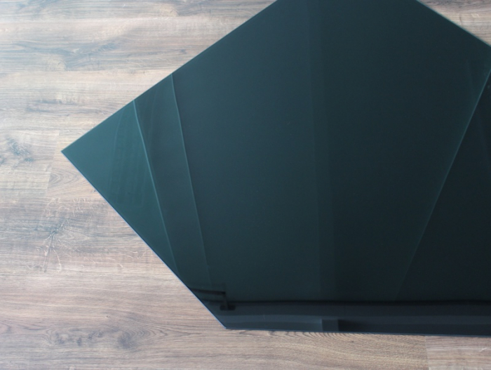 Fünfeck 125x125cm Glas schwarz - Funkenschutzplatte Kaminbodenplatte Glasplatte Ofenunterlage Kamin