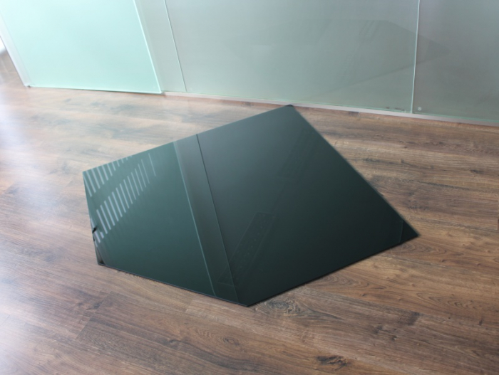Fünfeck 125x125cm Glas schwarz - Funkenschutzplatte Kaminbodenplatte Glasplatte Ofenunterlage Kamin