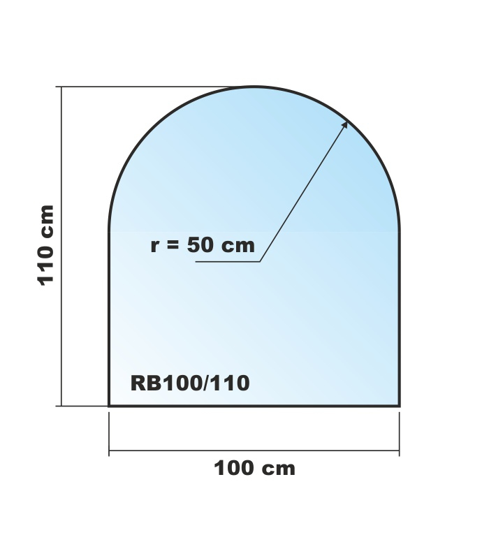 Rundbogen 100x110cm - Funkenschutzplatte Kaminbodenplatte Glasplatte