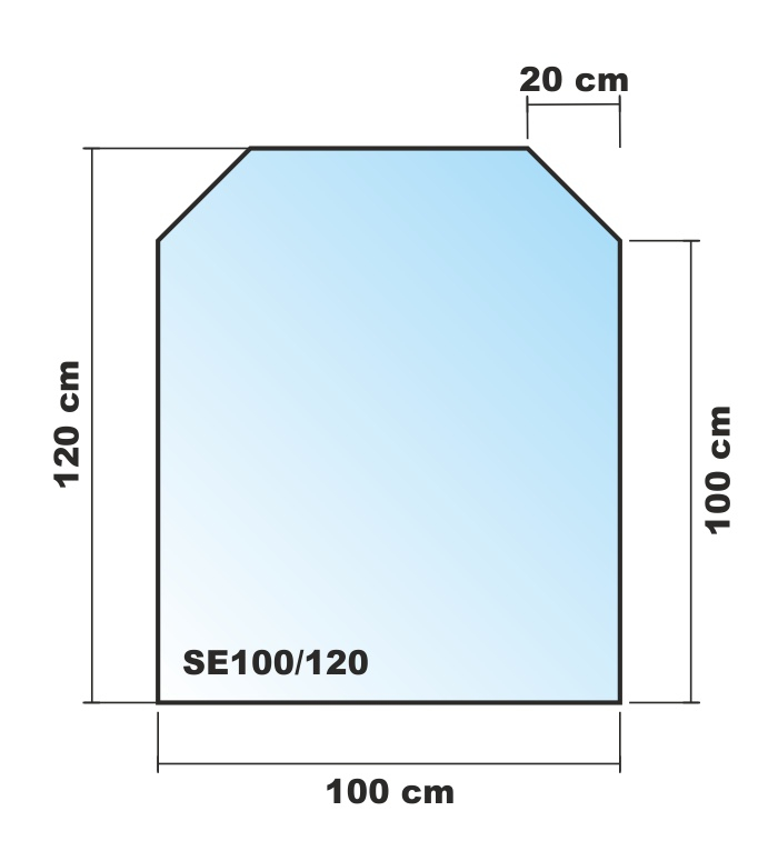 Sechseck 100x120cm Glas schwarz - Funkenschutzplatte Kaminbodenplatte Glasplatte Kaminunterlage